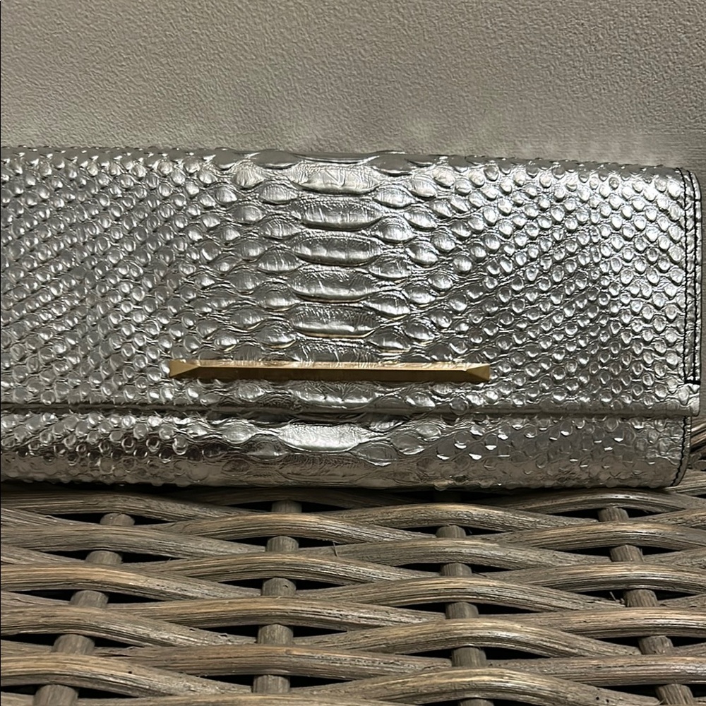 Brian Atwood Silver Snakeskin Clutch